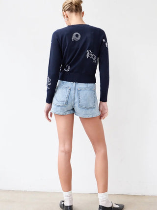 Navy Embroidered Cardigan