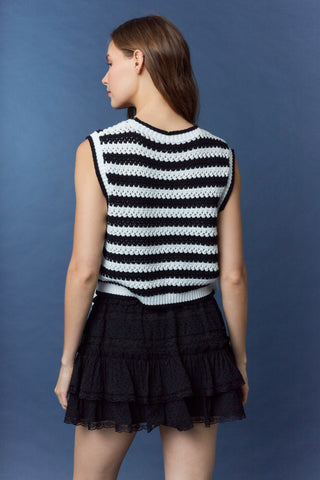 Striped Bow Sweater Top Black/White