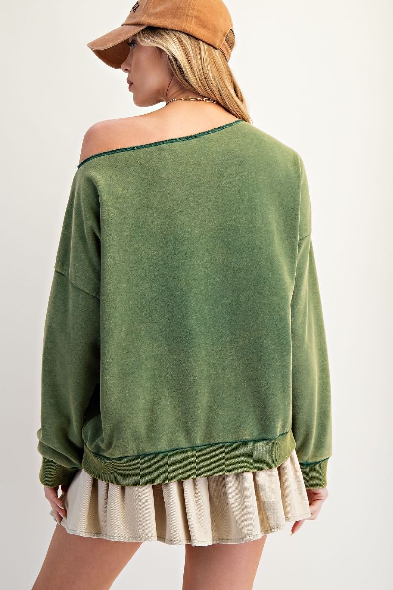 OVERSIZED PRINT WASHED TERRY PULLOVER