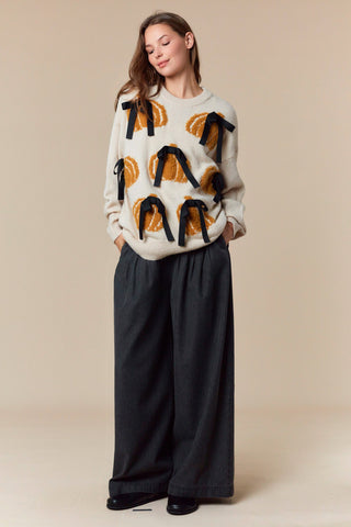 Cream pumpkin Bow sweater