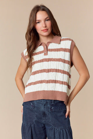 STRIPED VEST.PEARL BUTTON UP
