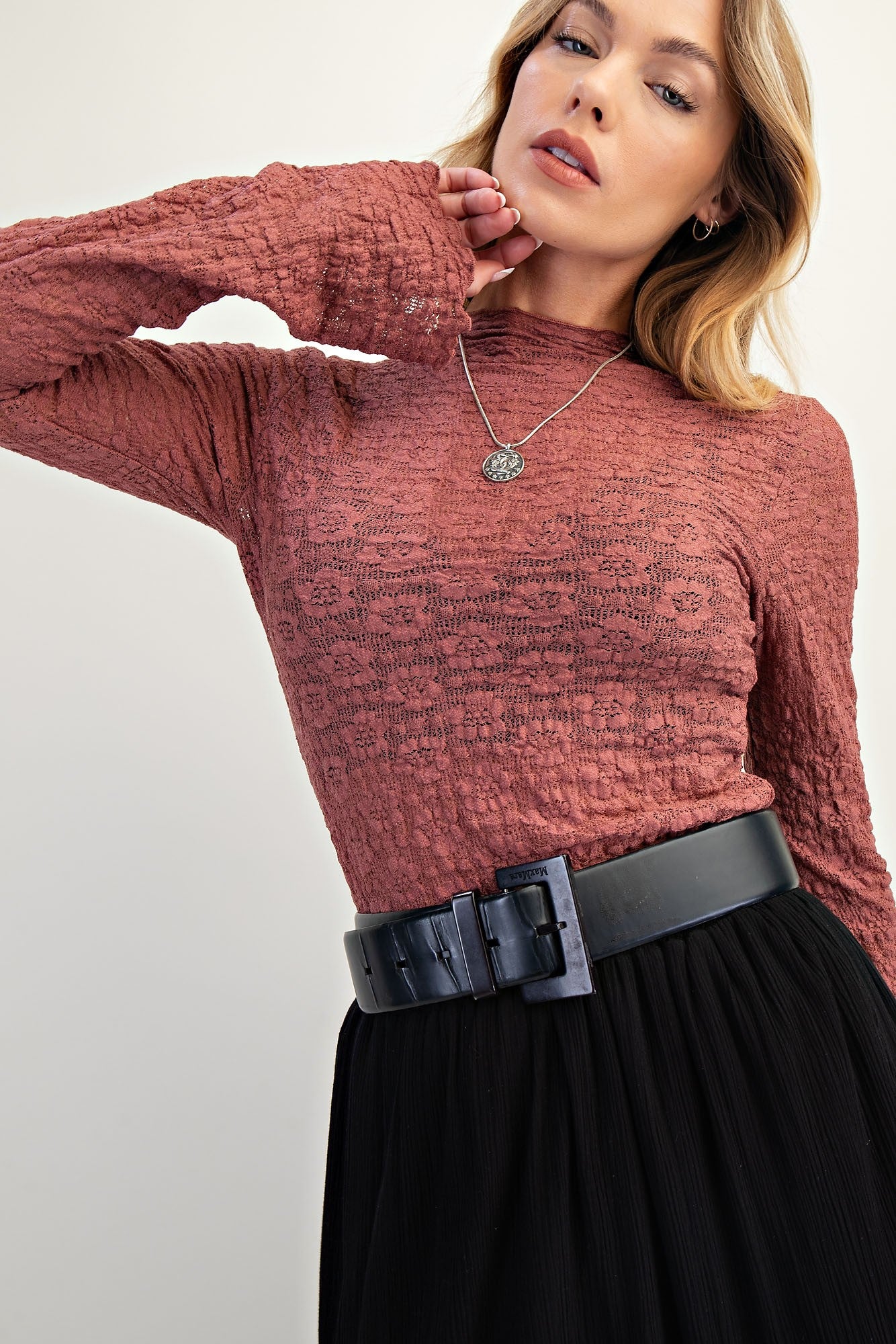 Lace Fitted Top Brandy Brown