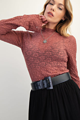 Lace Fitted Top Brandy Brown