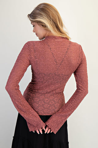 Lace Fitted Top Brandy Brown