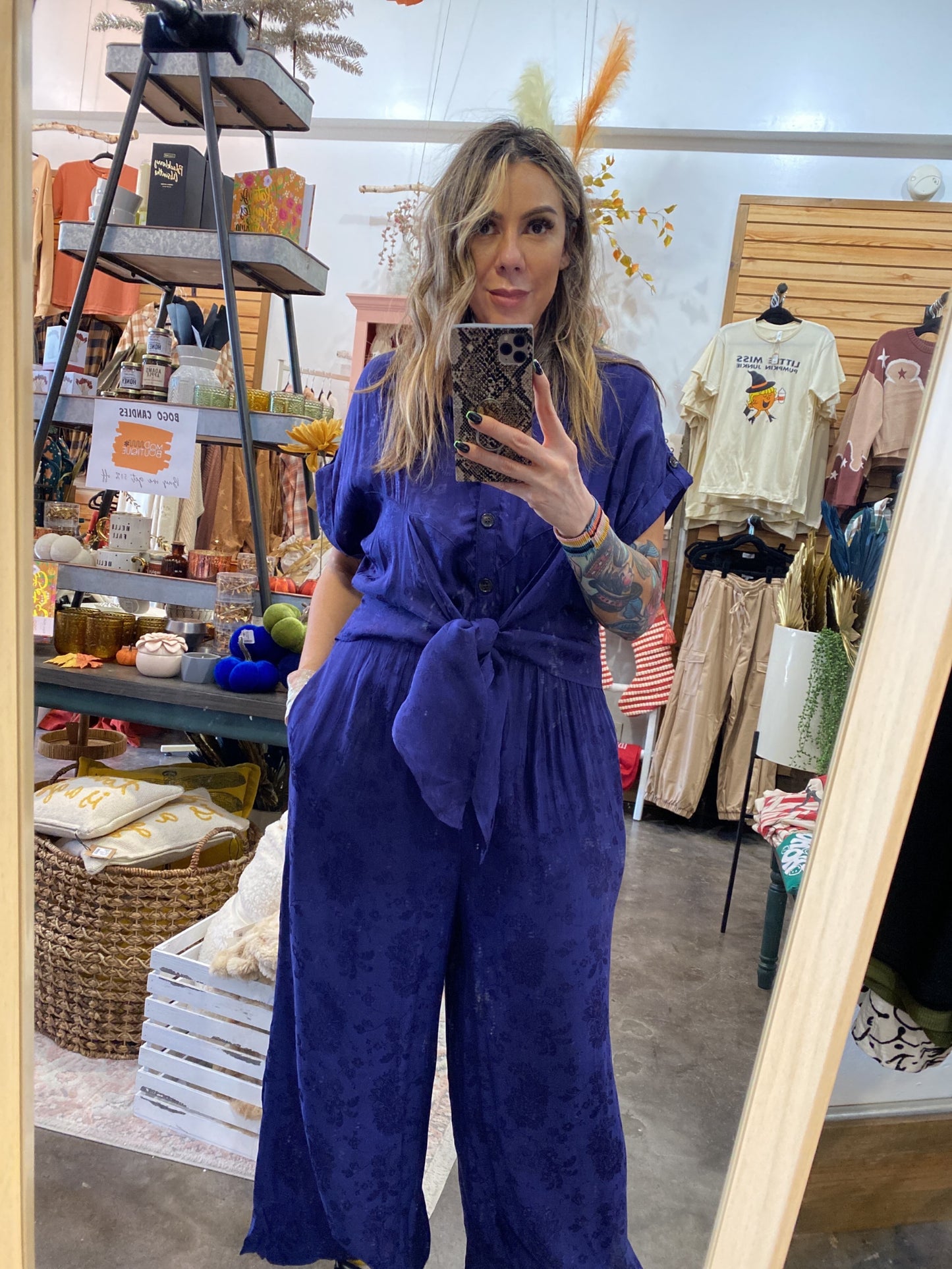 Tie Front Wide Leg Navy Jumper