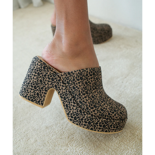 Vegan Leopard Mules - Chunky Block Heel Platform