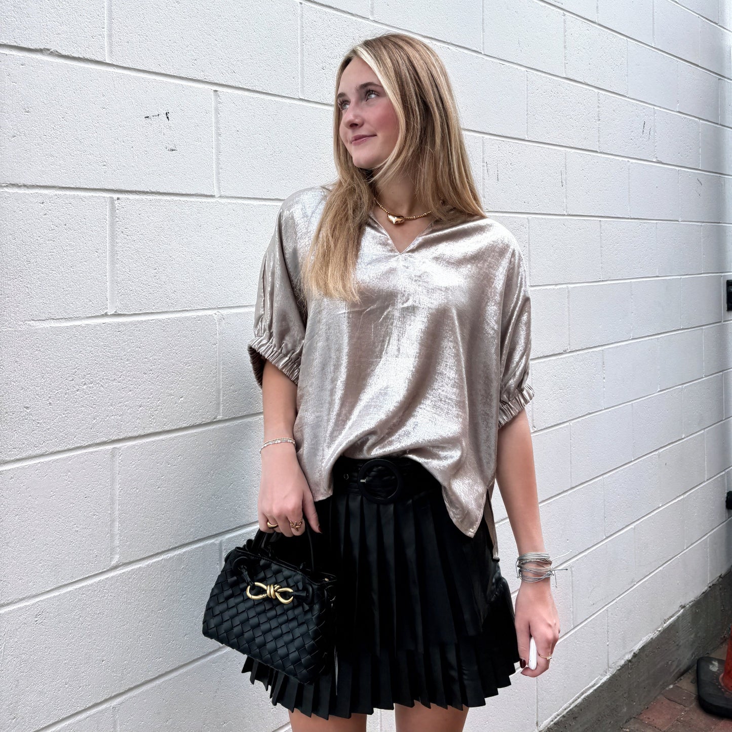 Metallic V-neck top