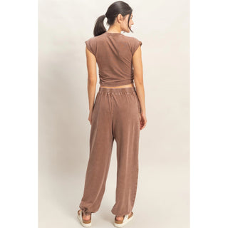 Rolled Sleeve Wrap-Front Crop Top and Jogger Set