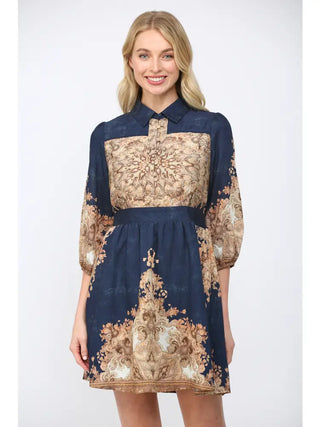Effortless Chic: 3/4 Sleeve Shirt Dress with Partial Button Placket Mod Boutique Effortless Chic: 3/4 Sleeve Shirt Dress with Partial Button Placket Mod Boutique