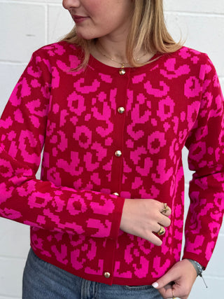 Red leopard sweater cardigan