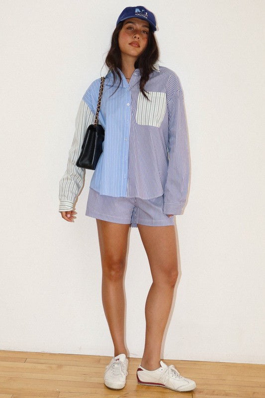 Blue combo striped button down