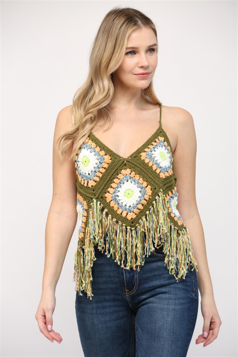 Olive crochet fringe