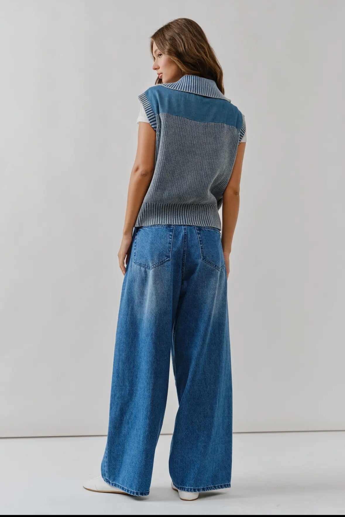 Washed Sweater Vest with Contrast Detail