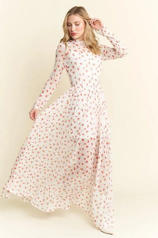Off-White Cherry Print Mesh Maxi Dress