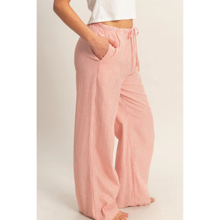 red striped wide leg drawstring pants