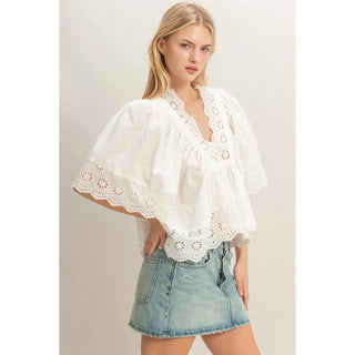 Scalloped Eyelet Babydoll Top – 100% Cotton Breezy Summer Blouse