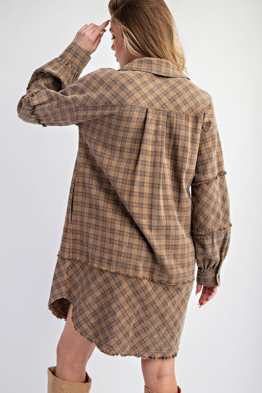 Mineral Washed Oversized Shirt Dress MOCHA