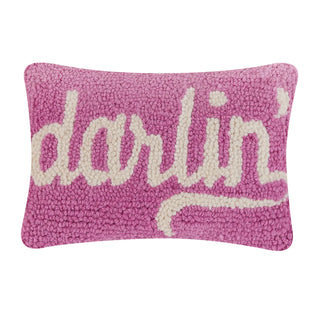Darlin pillow, hooked wool cushion, Southern home decor, small lumbar pillow, velvet backed throw pillow, retro typography decor, country chic accent, gift for her, hand-hooked text pillow.