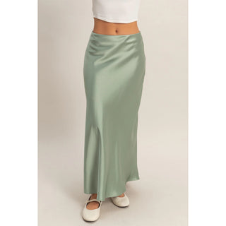 satin maxi skirt sage ,navy, ivory