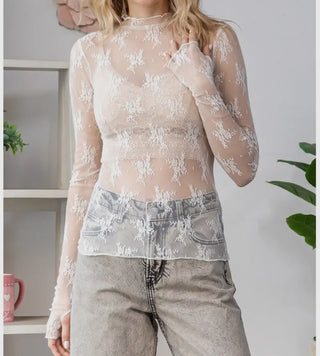 Lace Long Sleeve See Through Top