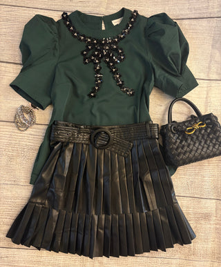 Embellished Bow Puff Sleeve Top