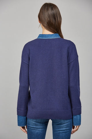 The 'Layered Look' Denim Collar Sweater Top