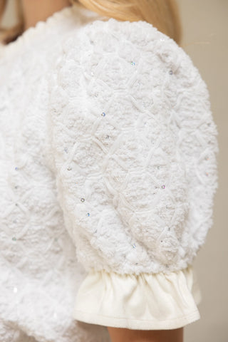 Plush Knit Top with Sequin & Ribbon Embroidery