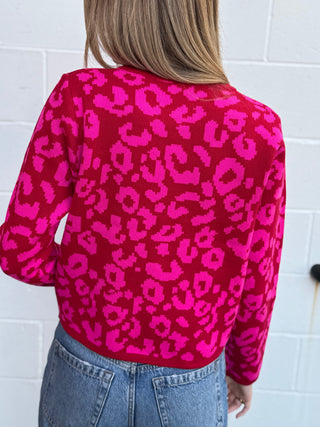 Red leopard sweater cardigan