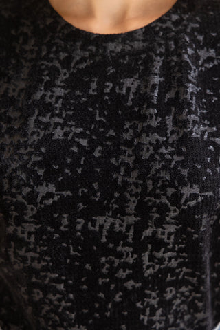 Laced Bubble Sleeve Velvet Jaquard Top