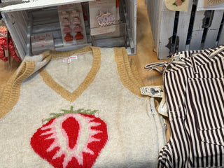 Strawberry V-Neck Sweater Vest - Oatmeal