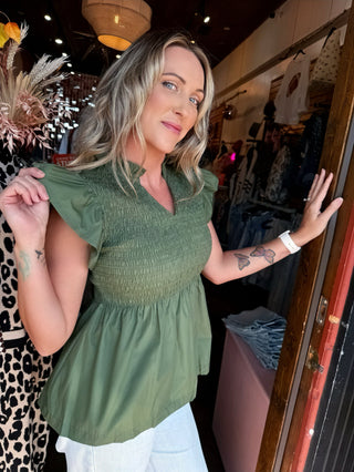 Olive Peplum Top