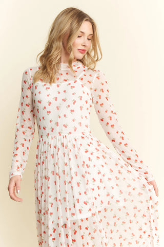 Off-White Cherry Print Mesh Maxi Dress