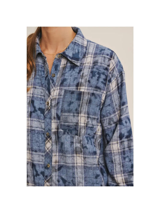 Mineral Washed Plaid Shirt Dress 