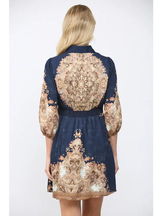 Effortless Chic: 3/4 Sleeve Shirt Dress with Partial Button Placket