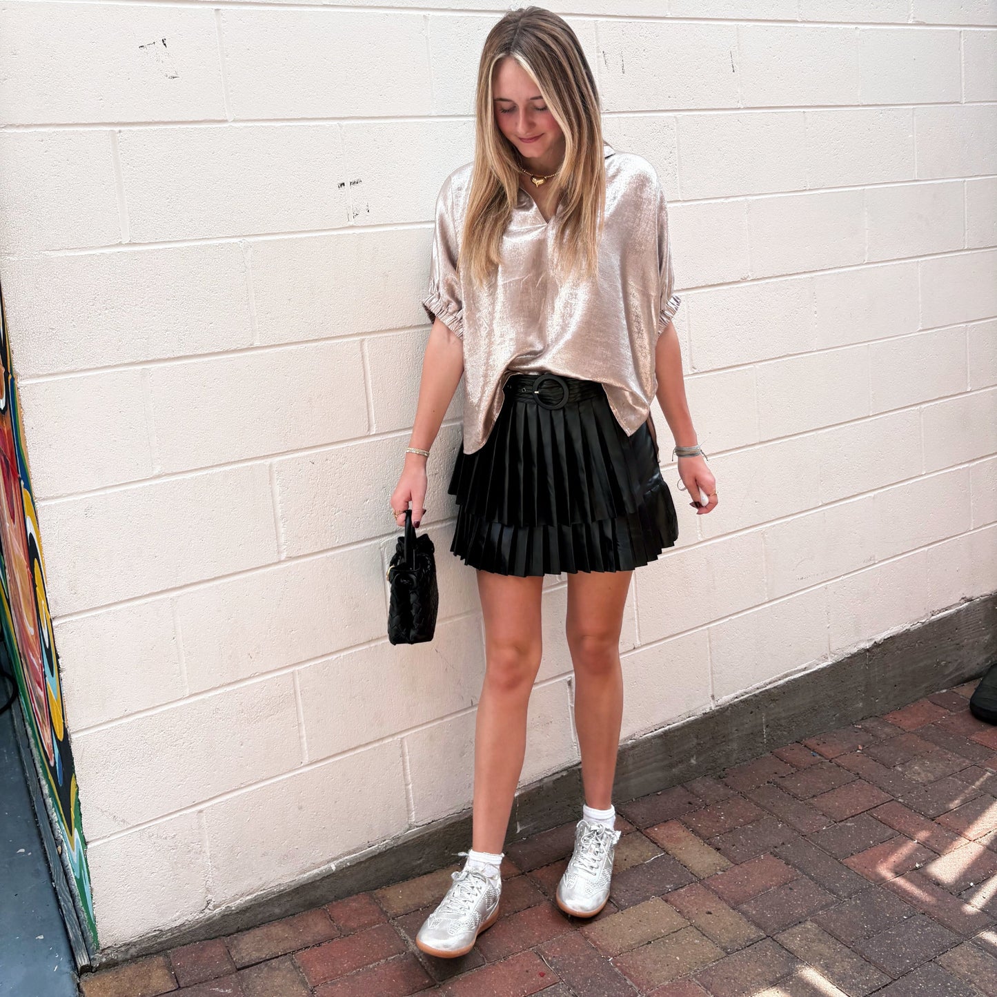 Metallic V-neck top