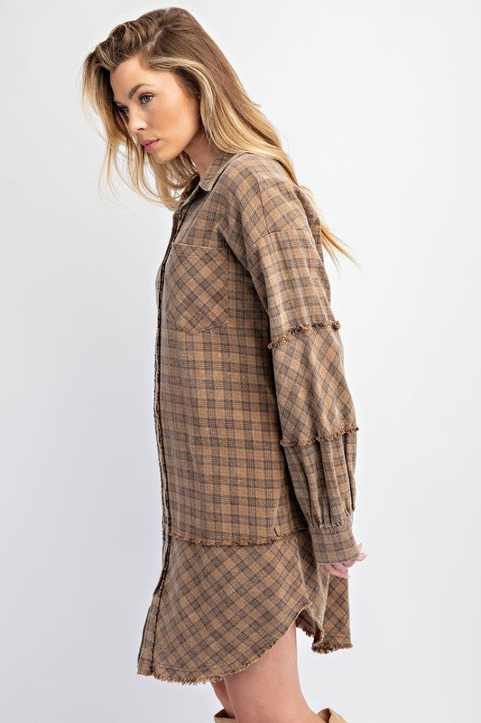 Mineral Washed Oversized Shirt Dress MOCHA