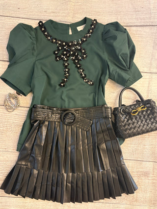 Embellished Bow Puff Sleeve Top