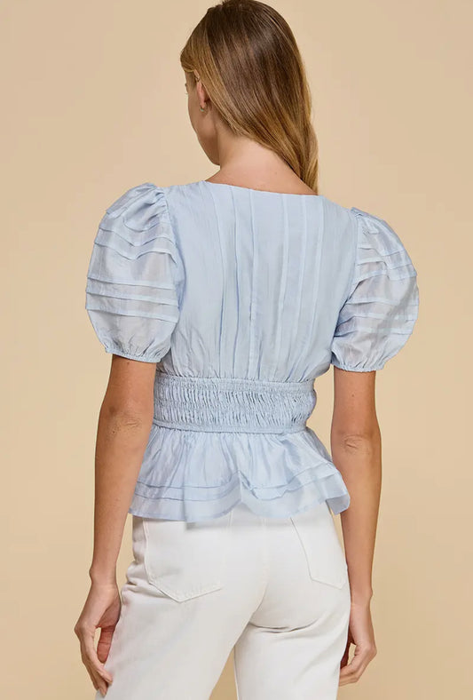 Smocked waist puff sleeve top