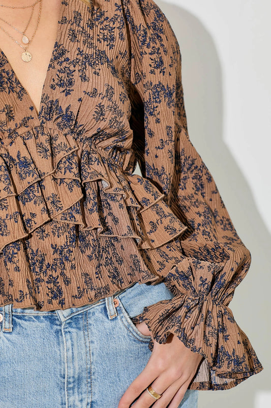 Floral V-Neck Ruffle Top