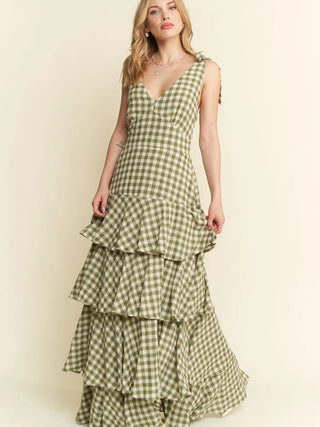 Summer picnic dress, cottagecore gingham maxi, adjustable strap long dress, breathable vacation outfit.