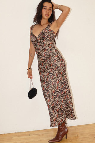 Cherry Leopard Mesh Maxi Dress