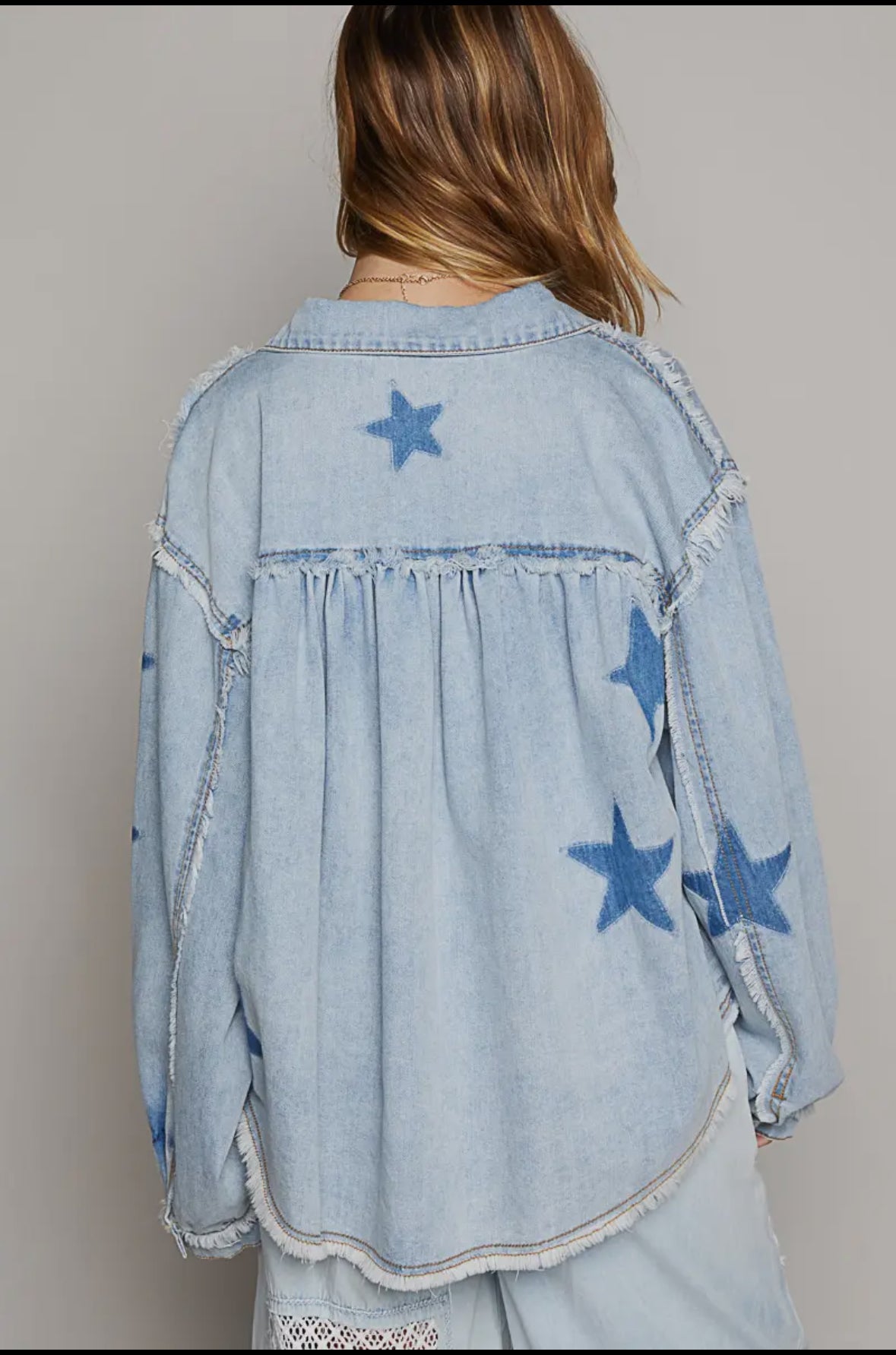 Oversized star print raw edge Denim Shackleton