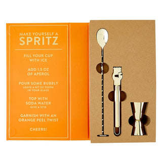 Aperol Spritz Mixology Gift Set | Gold Foil Magnetic Book Box with Bar Tools

Luxury Cocktail Tool Kit - Spritz Recipe Box with Spoon, Peeler, and Jigge Designer Barware Gift Set - Gold Detailed Magnetic Box - Italian Spritz Essentials