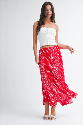 Polka Dot Floral Mix Maxi Skirt