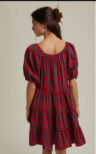 Gingham Puff Sleeve Tiered Mini dress