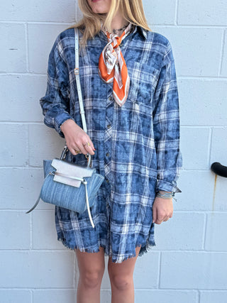 The Mineral Wash Plaid Shirt Dress