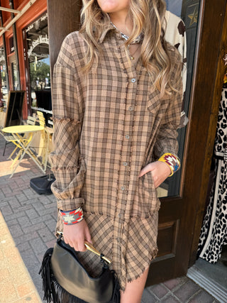 Mineral Washed Oversized Shirt Dress MOCHA