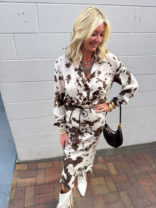 Cowhide Print Western Button Down Shirt