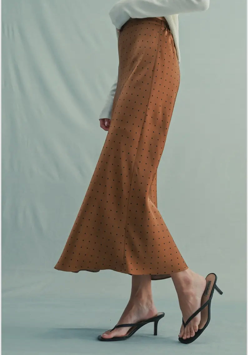 Polka Dot Satin Midi Skirt