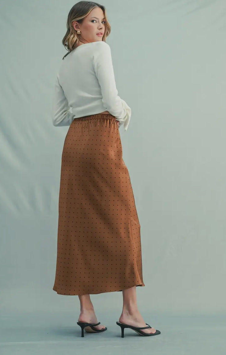 Polka Dot Satin Midi Skirt